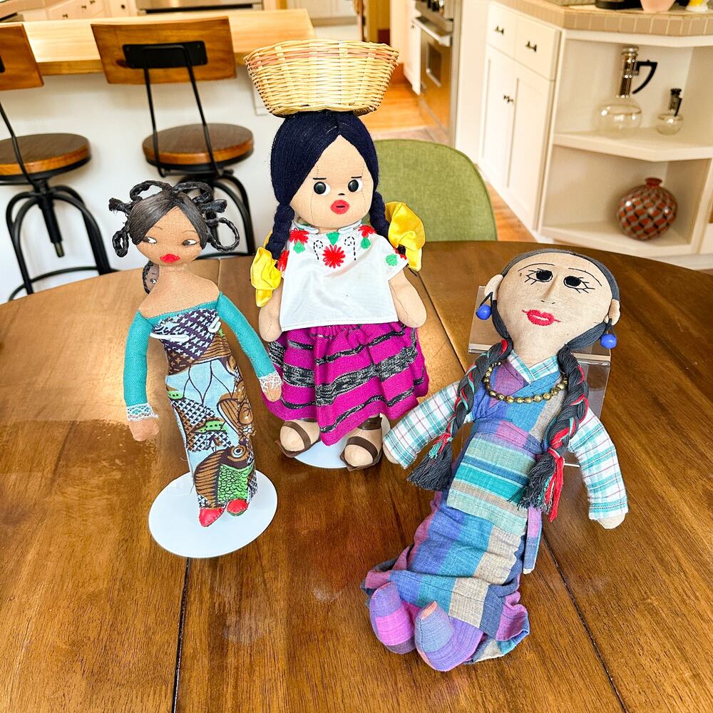 Lot 3 Intl Cloth Dolls African Mexican Himalayan Handmade - Picture 13 of 13